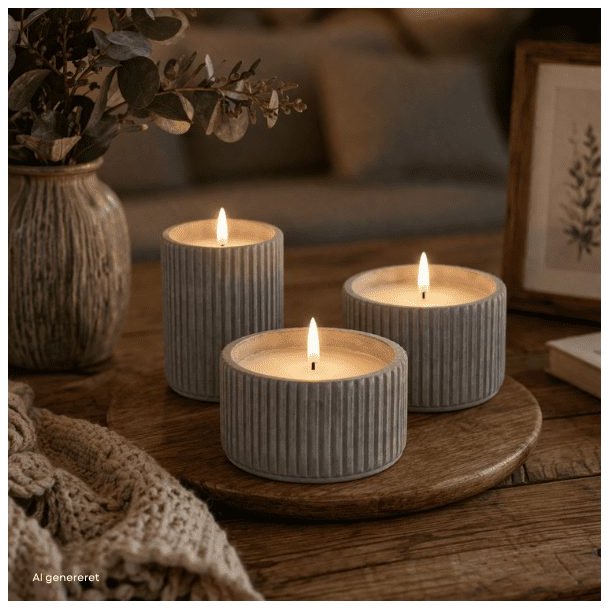 Cement Fyrfadsstager med LED Lys og Timer, 3-pak