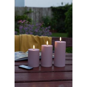 Rosa LED Bloklys Udend�rs 3 stk. med Fjernbetjening