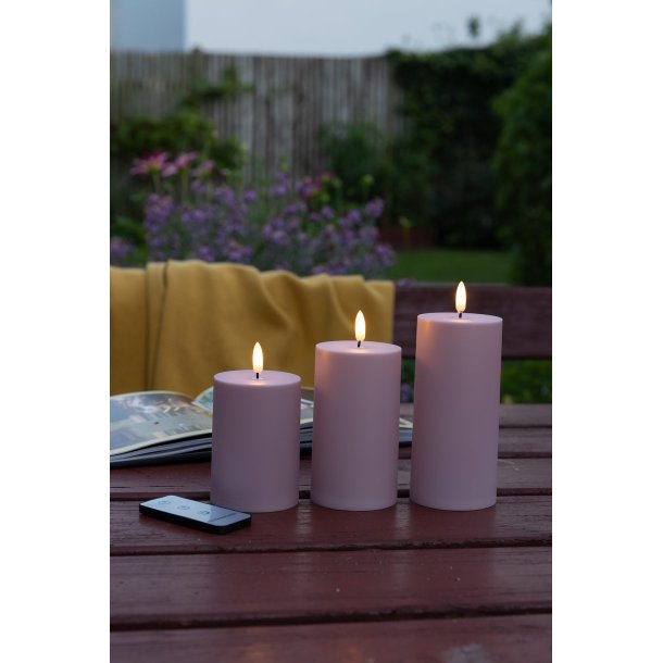 Rosa LED Bloklys Udend�rs 3 stk. med Fjernbetjening