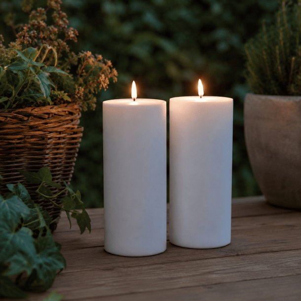 Udend�rs LED Bloklys 25 cm Hvid 2 stk med Fjernbetjening
