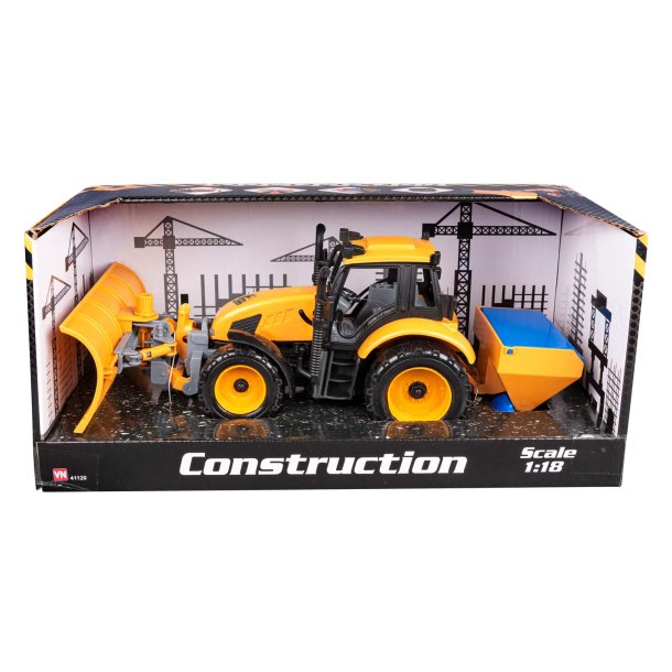 Traktor med snplog och saltspridare