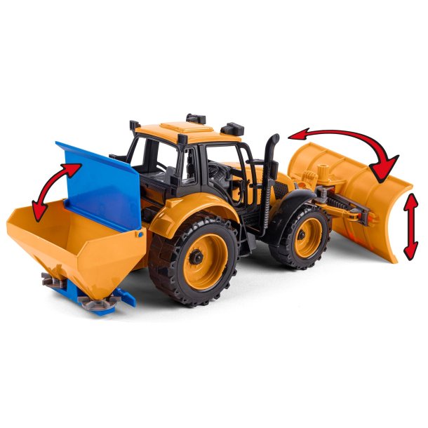 Traktor med snplog och saltspridare