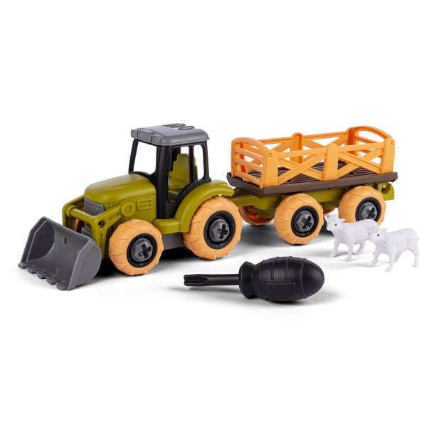 Bull take apart traktor med vogn og fr