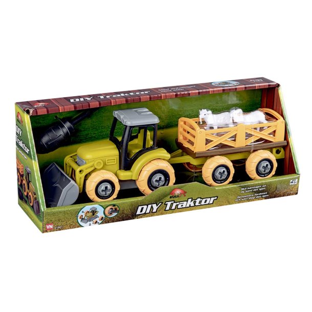 Bull take apart traktor med vogn og fr