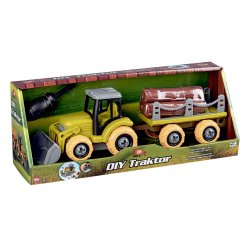 Bull take apart traktor og vogn med trstammer