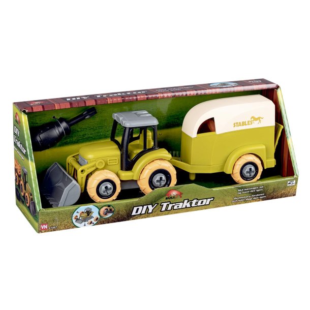Bull take apart traktor med hestetrailer