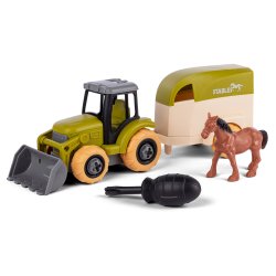 Bull take apart traktor med hestetrailer