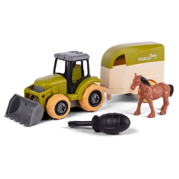 Bull take apart traktor med hestetrailer