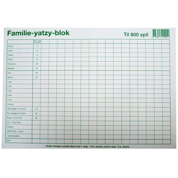 Yatzy blok stor 50 ark