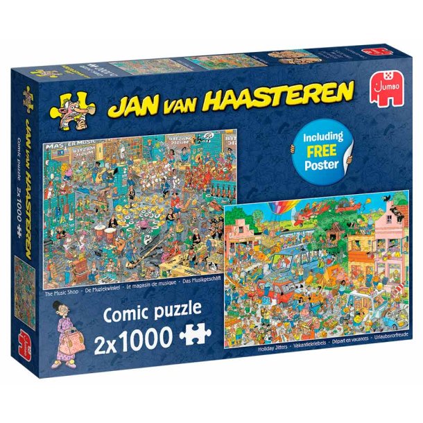 Jan van Haasteren 2 x 1000 brikker - Music shop &amp; Holiday Jitters