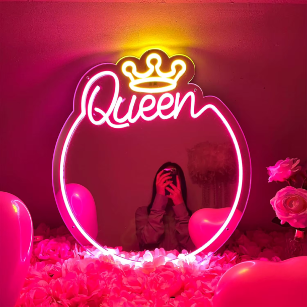 Neon Spejl - Personligt Vanity V�gspejl med Neon Lys og Akryl Design