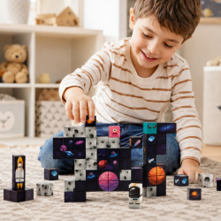 WOOPIE Magnetiske Byggeklodser m/ 74 Dele - Rumtema med Raket &amp; UFO