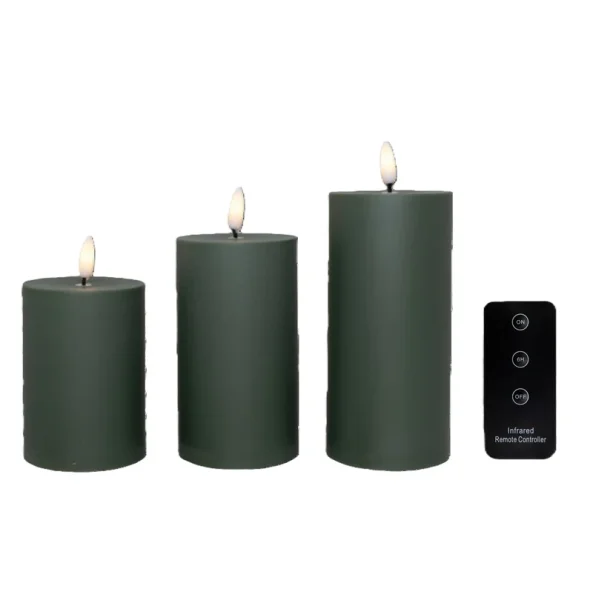 Gr�nne udend�rs LED bloklys med fjernbetjening, 3 stk.
