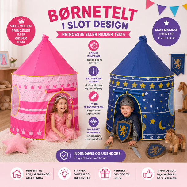 B�rnetelt i Slotdesign � Pop Up Legetelt til B�rn | Prinsesse- &amp; Riddertelt