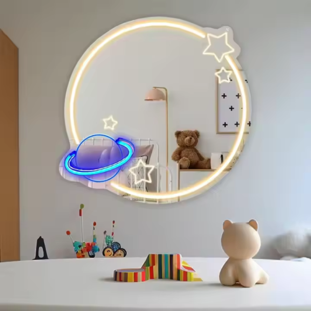 Neon Spejl - Personligt Vanity V�gspejl med Neon Lys og Akryl Design
