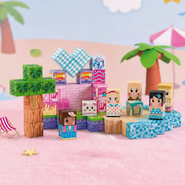 WOOPIE Magnetisk Bygges�t m/ 86 Magnetiske 3D Klodser - Strandtema