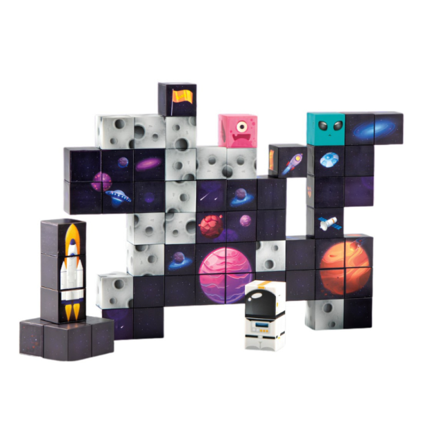 WOOPIE Magnetiske Byggeklodser m/ 74 Dele - Rumtema med Raket &amp; UFO