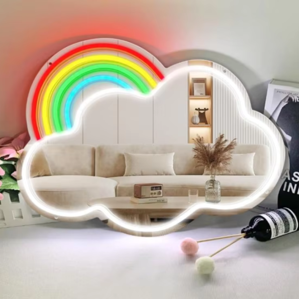 Neon Spejl - Personligt Vanity V�gspejl med Neon Lys og Akryl Design