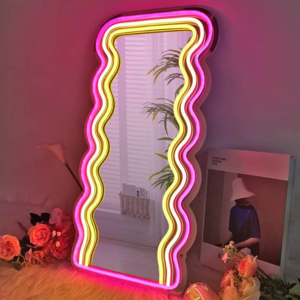 Neon Spejl - Personligt Vanity V�gspejl med Neon Lys og Akryl Design