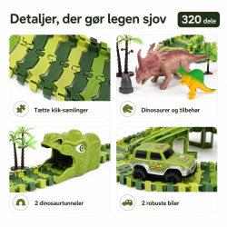Stor dinosaur-racerbana med 2 bilar - 320 delar