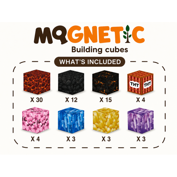 Magnetiske Byggeklodser - Minecraft inspirerede Pixels, 74 dele
