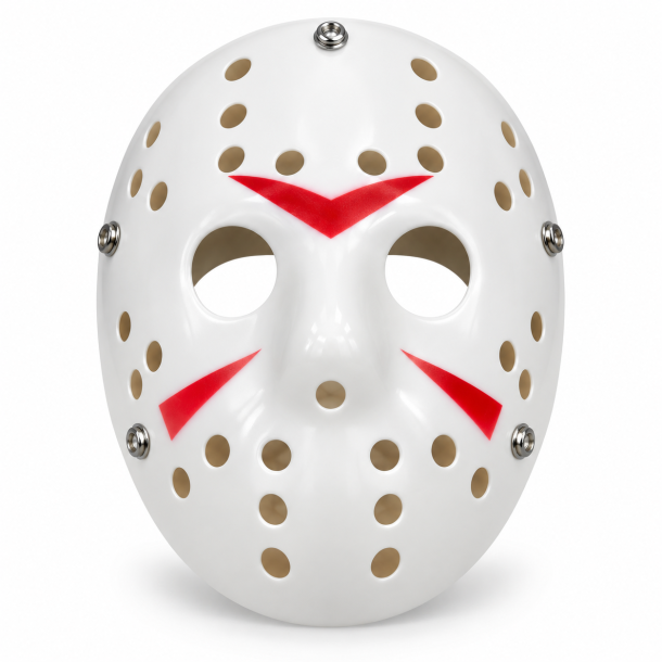 Hvid Hockeymaske med R�de Detaljer - Horror Maske