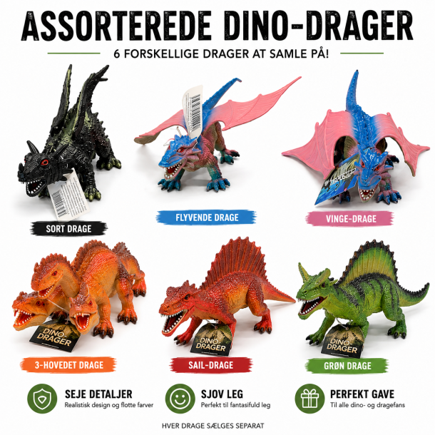 Dino drager til leg � 18 cm � assorterede