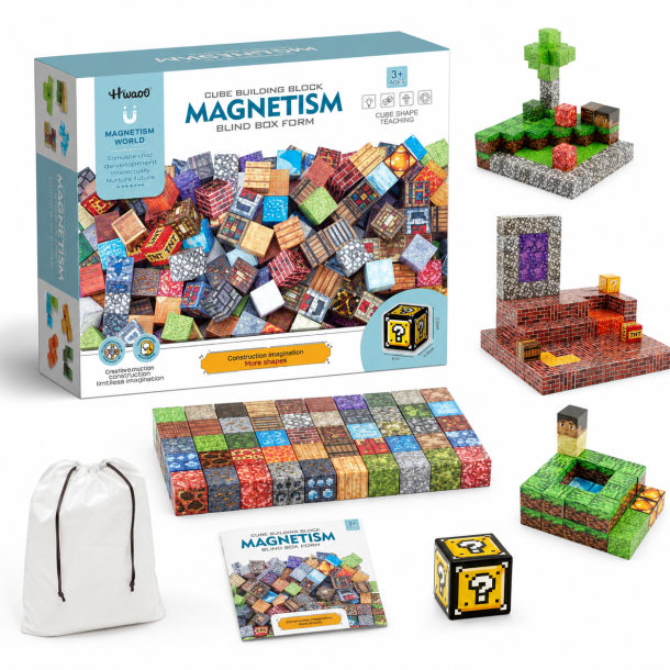 Magnetiske byggeklodser med pixelmotiver - 108 dele