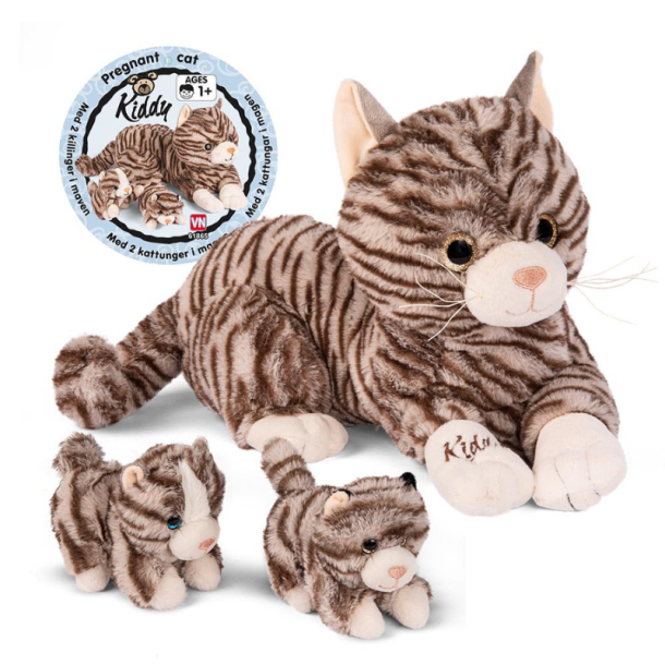 Kiddy Gravid Kat Bamse Med 2 Killinger 40cm