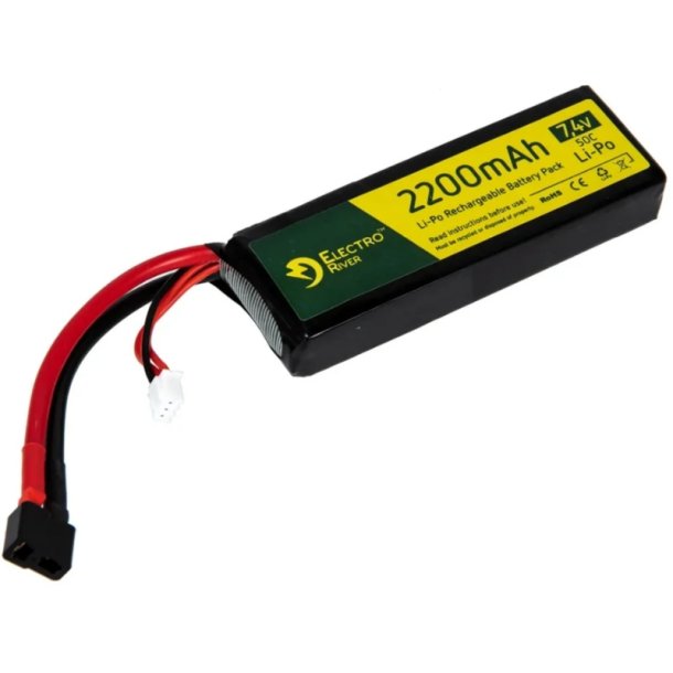 7.4V 2200 mAh 50C LiPo m. T-Stik/Dean