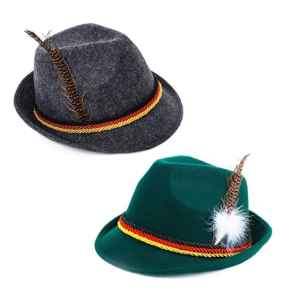 Oktoberfest Hat med Fjer  Grn eller Gr (Assorteret)