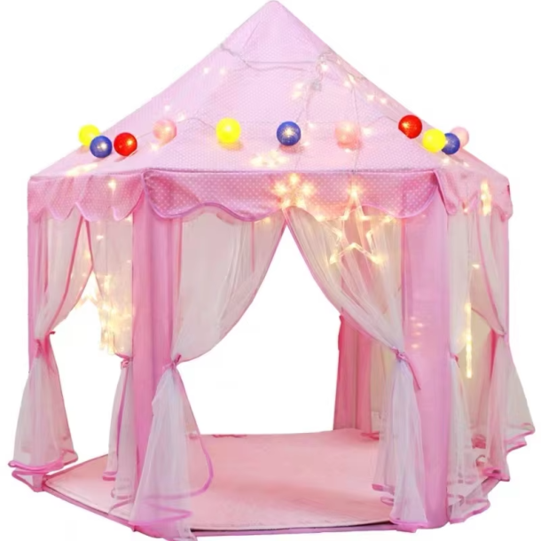 Pink prinsessetelt med gardiner