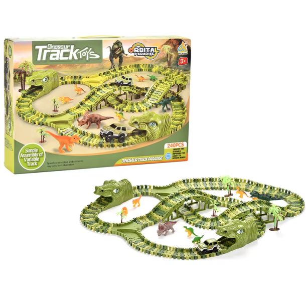 Dinosaur-racerbane med bil og figurer - 240 dele