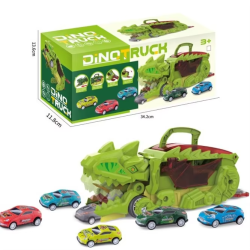 Dinosaur-lastbil med bilbane og 3 metalbiler