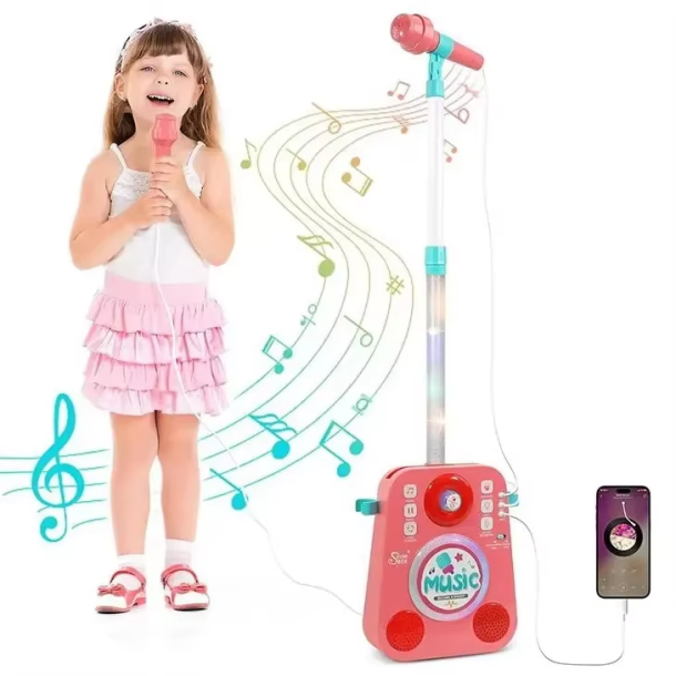 Karaokes�t til b�rn med mikrofonstativ og lys - Pink