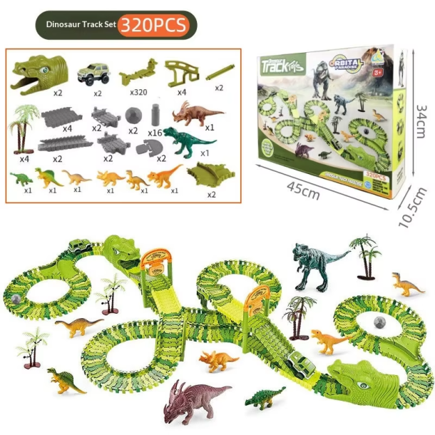 Stor dinosaur-racerbane med 2 biler - 320 dele