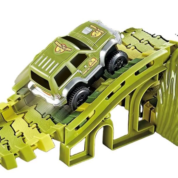 Dinosaur-racerbane med loop og bil - 121 dele
