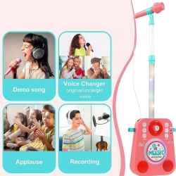 Karaokes�t til b�rn med mikrofonstativ og lys - Pink