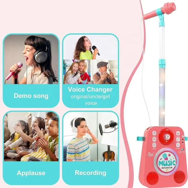 Karaokes�t til b�rn med mikrofonstativ og lys - Pink
