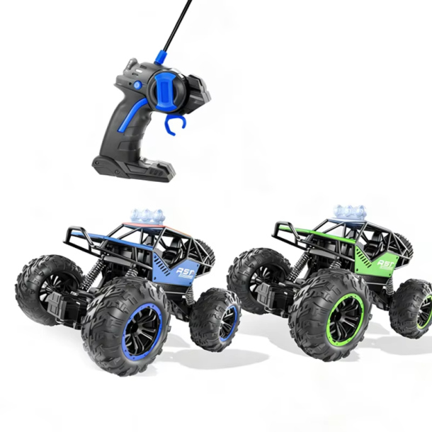 Fjernstyret offroad-bil med store terr�nd�k og lys - Gr�n