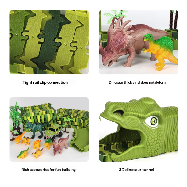 Stor dinosaur-racerbane med 2 biler - 320 dele