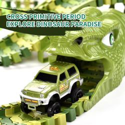 Dinosaur-racerbane med bil og figurer - 240 dele