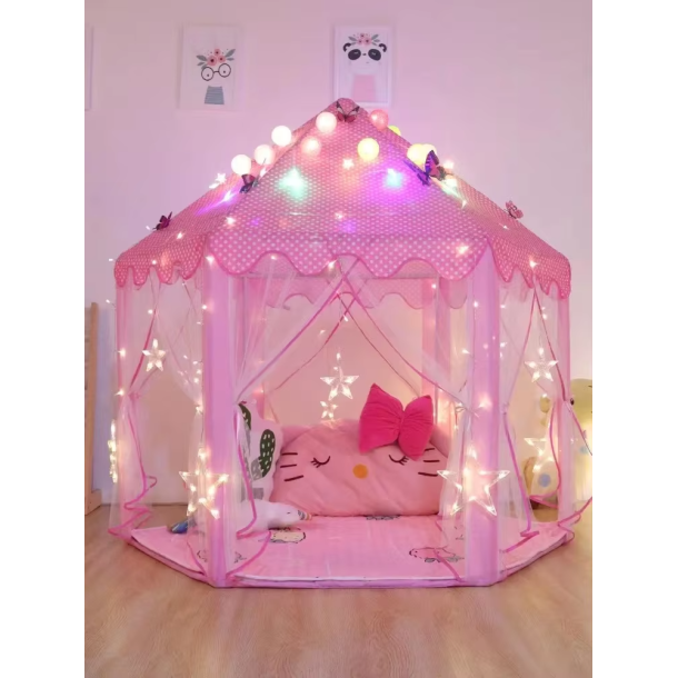 Pink prinsessetelt med gardiner