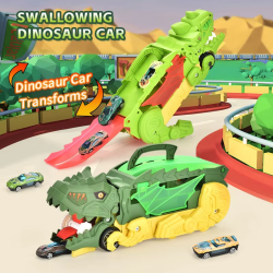 Dinosaur-lastbil med bilbane og 3 metalbiler