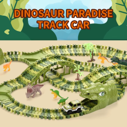 Dinosaur-racerbane med bil og figurer - 240 dele