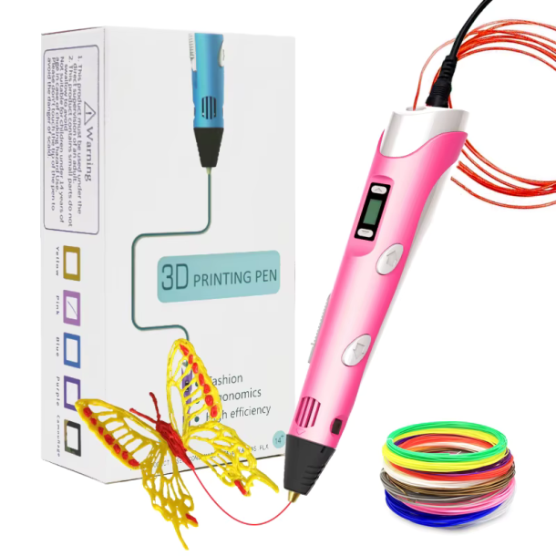 MaxiLegs 3D Pen S�t med LED-display - Kreativ sjov (3 �r+) - PINK