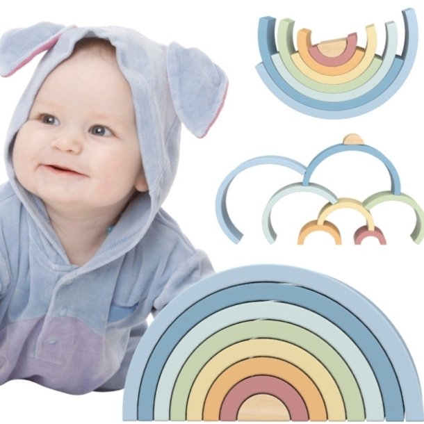 TOOKY TOY Trregnbue i Pastelfarver  Montessori Legetj (18 mdr+)
