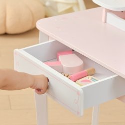 VIGA Stort Sminkebord i Tr med Spejl og Stol  Lyserd (fra 3 r)