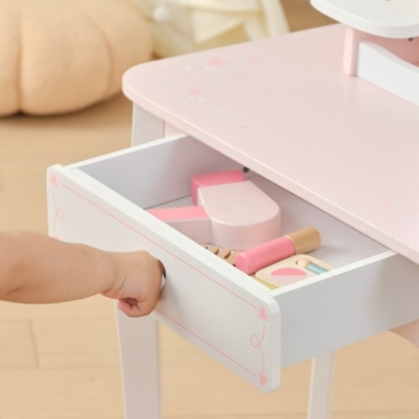 VIGA Stort Sminkebord i Tr med Spejl og Stol  Lyserd (fra 3 r)