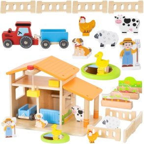VIGA Bondgrd i Tr med Bondgrdshus, Trdgrd och Traktor  21 delar (frn 3 r)